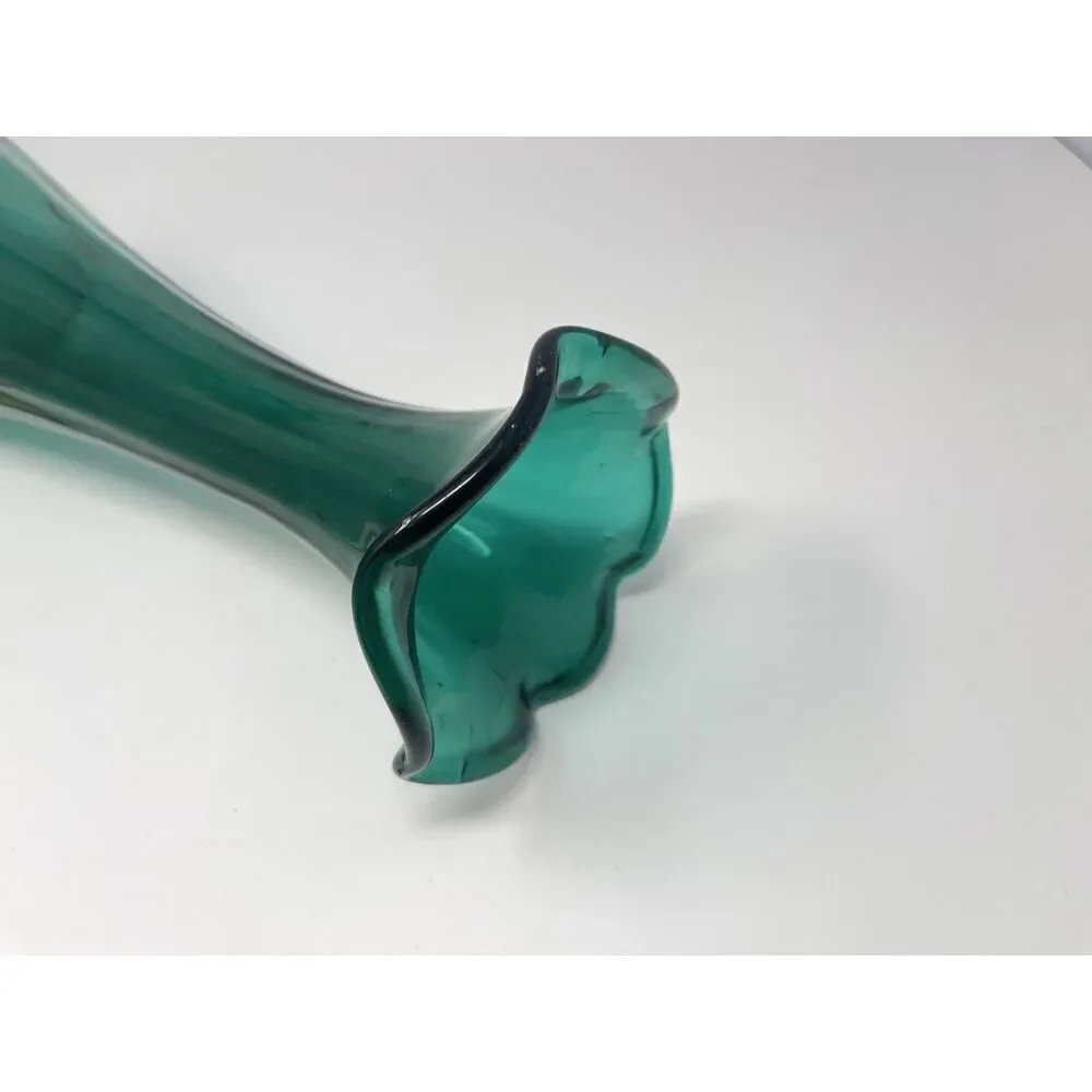 Empoli Fiorentina Glass Vintage MCM Green Turquoise Swung Floor Vase 19” Italian